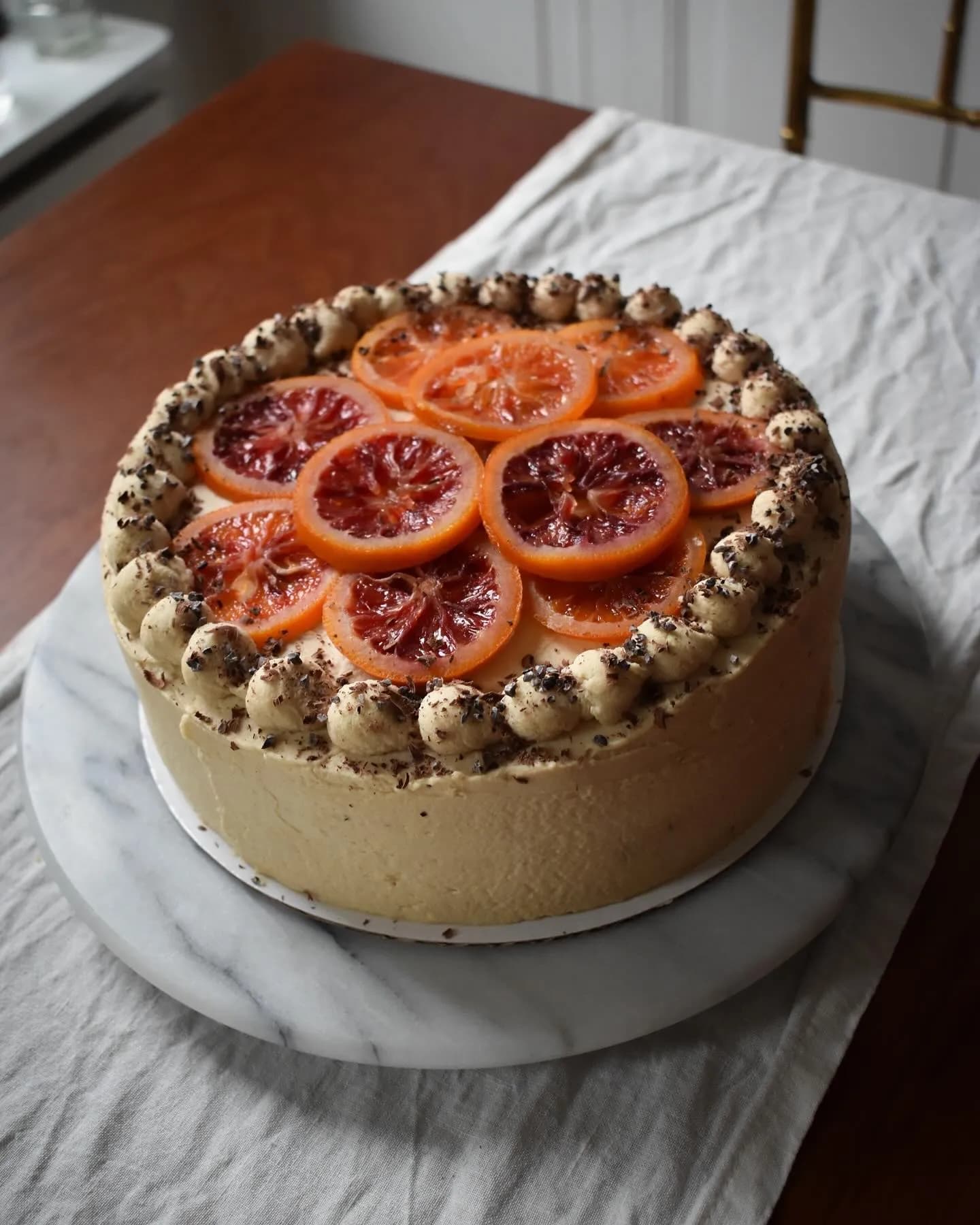 chocolate and blood orange cake with espresso cream frosting